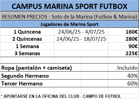 Campus Verano Marina Sport 2025 - Tarifas